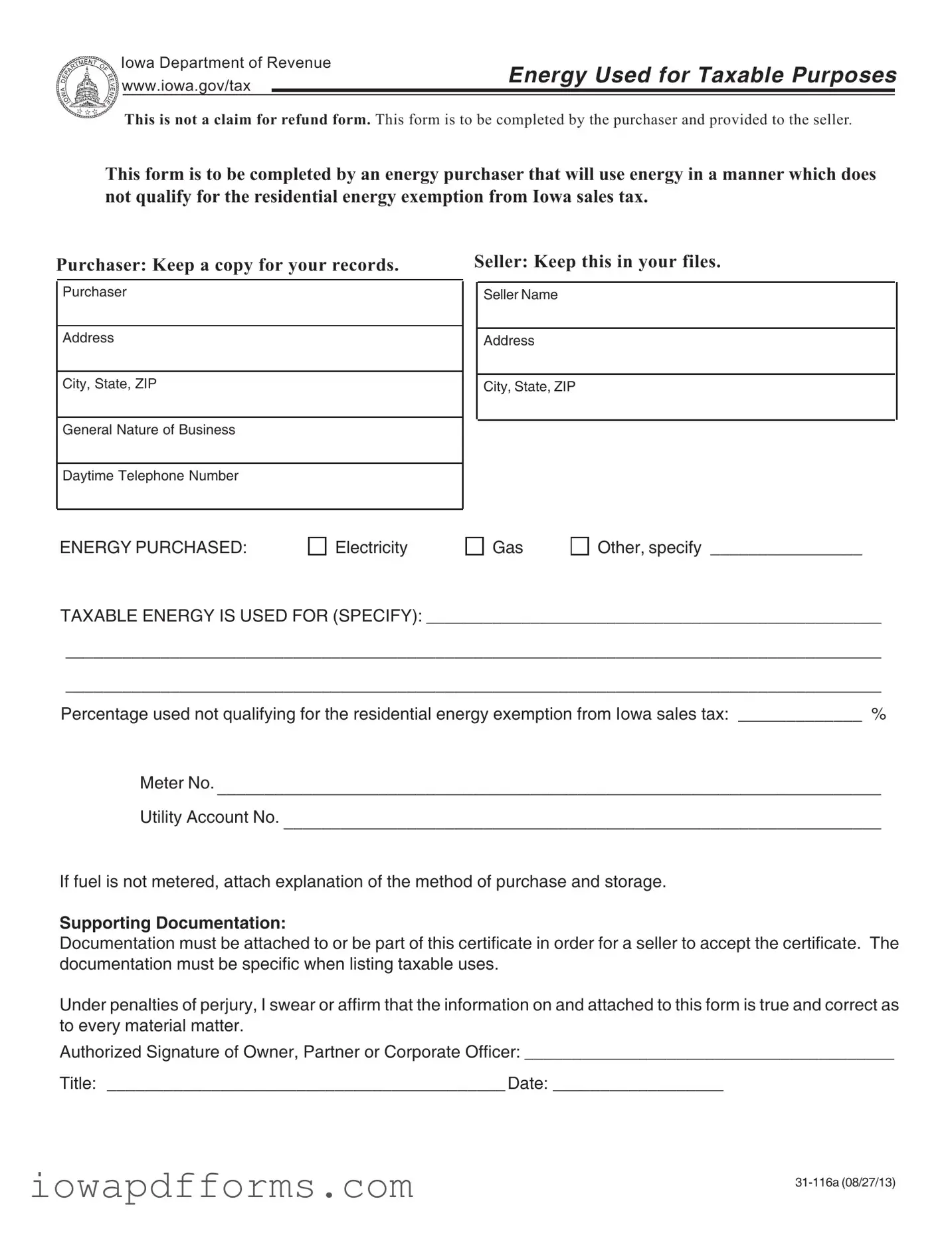 Fill in Your Iowa 31 116A Template