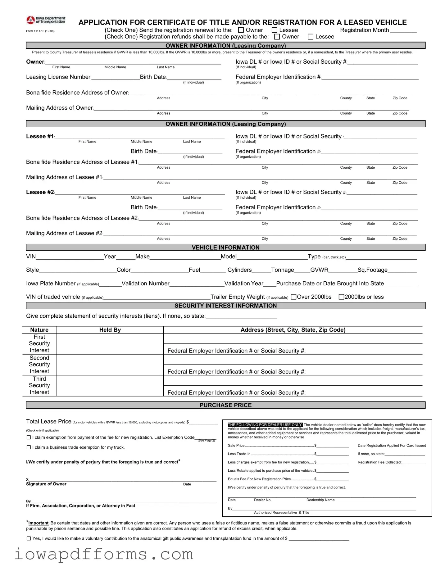 Fill in Your Iowa 411179 Template
