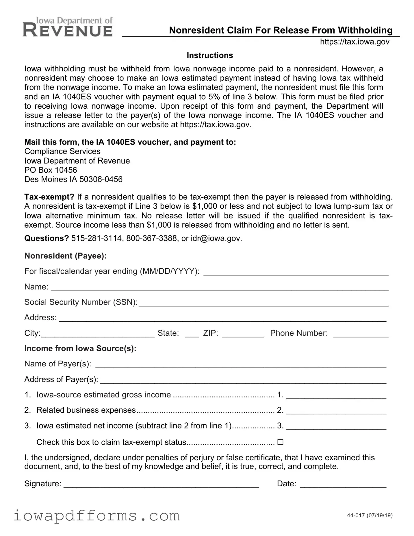 Fill in Your Iowa 44 017B Template