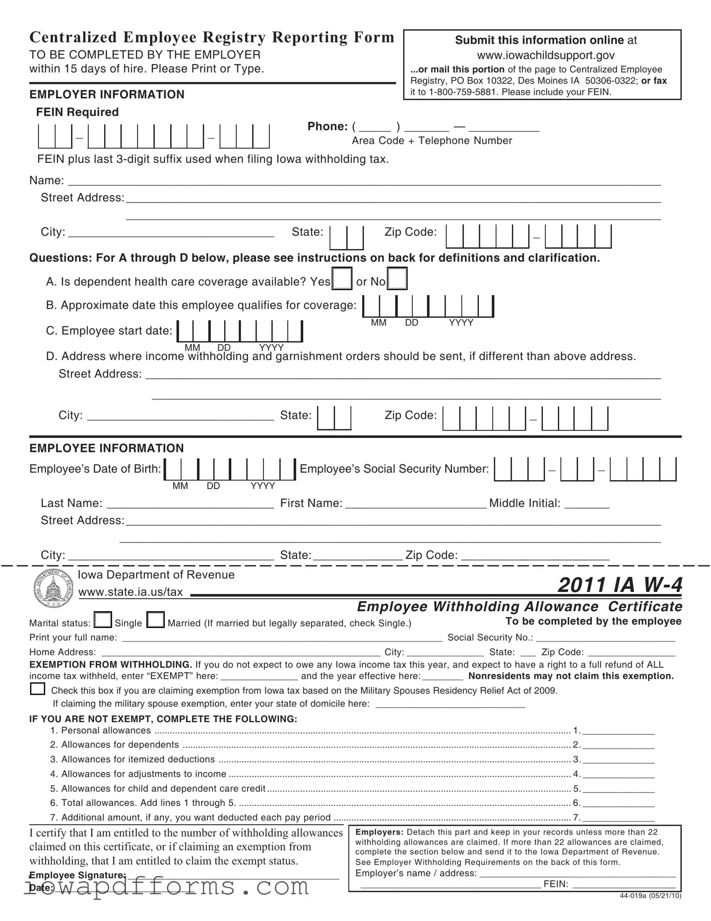 Fill in Your Iowa 44 019A Template