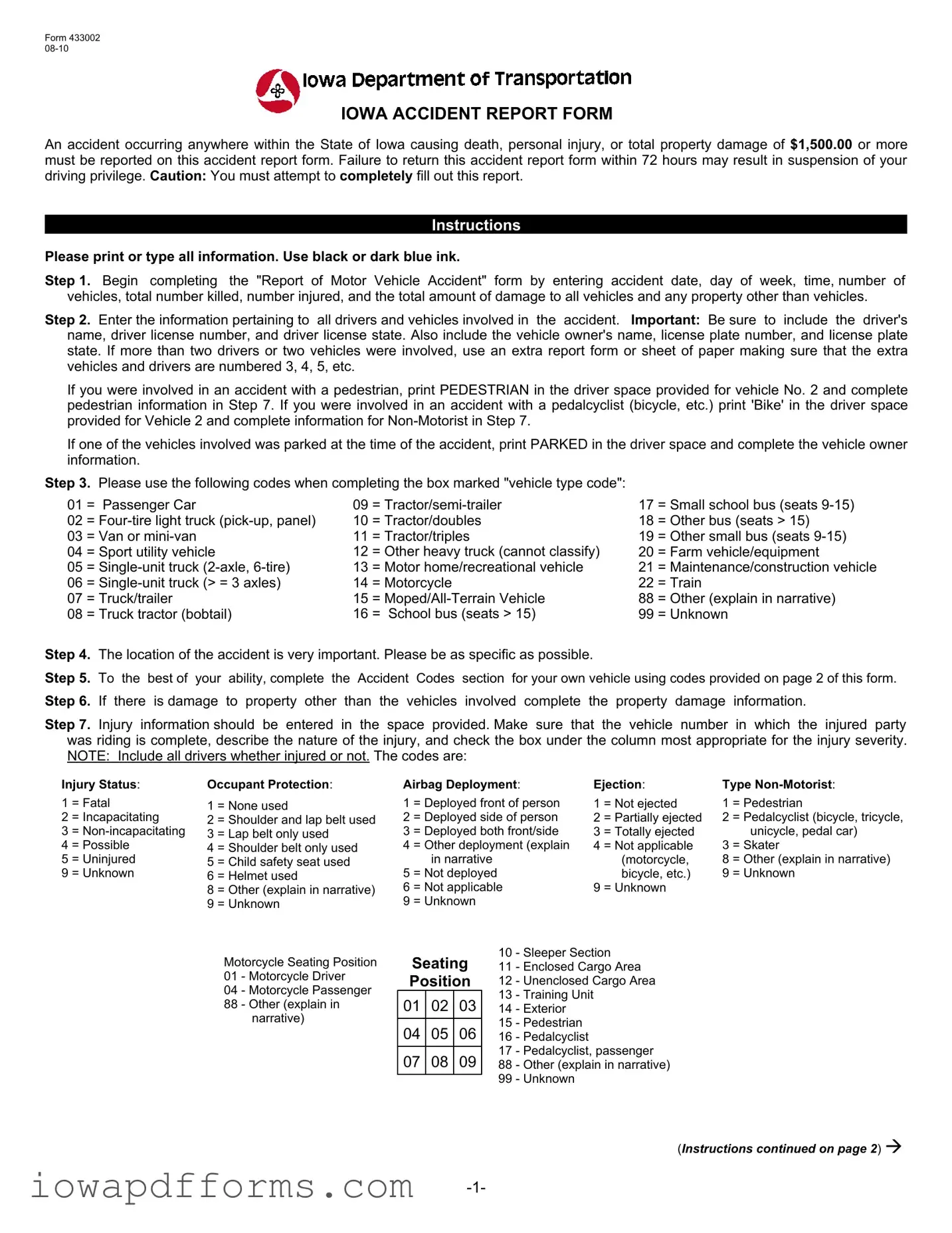 Fill in Your Iowa Accident Report Template