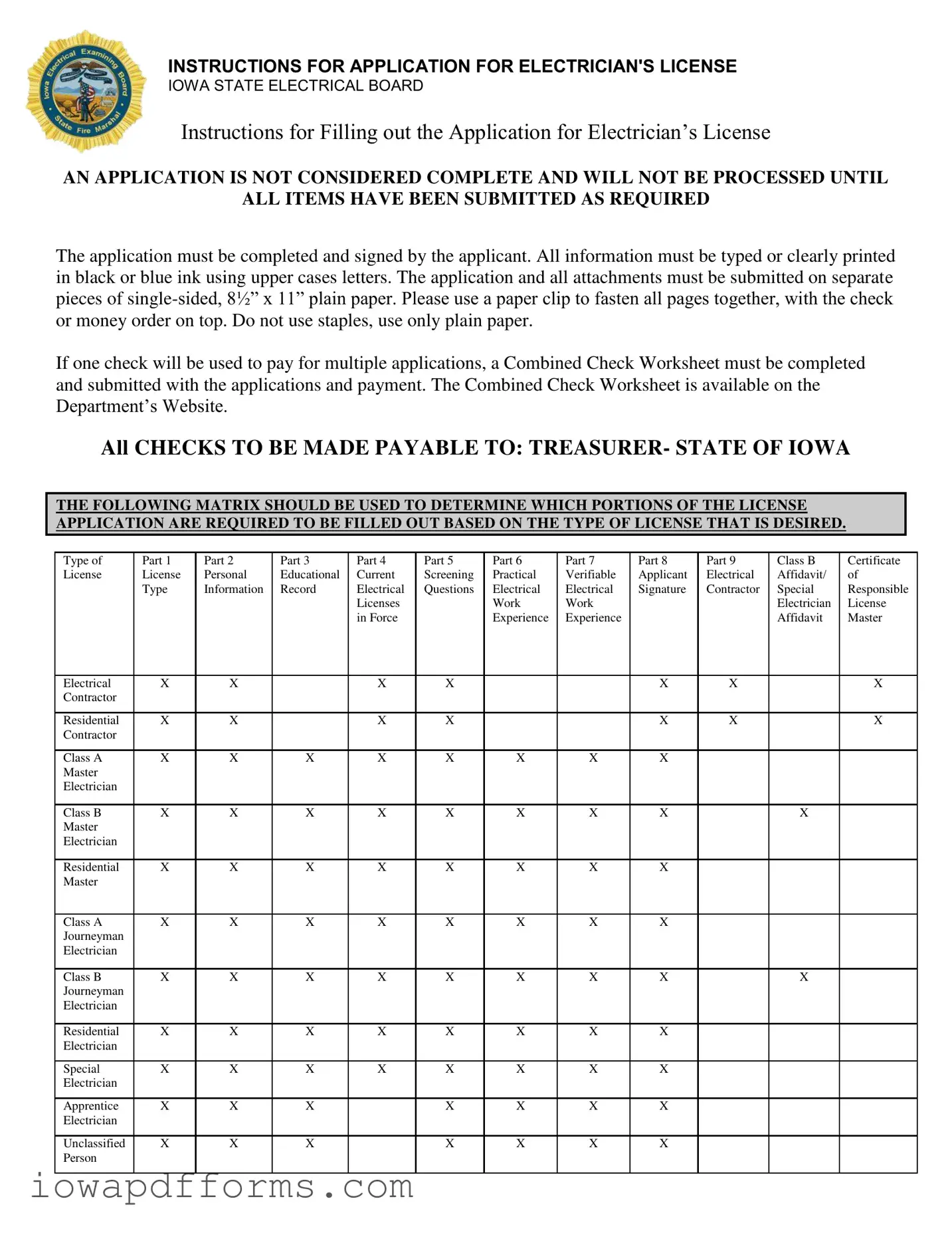 Fill in Your Iowa Electrician License Application Template