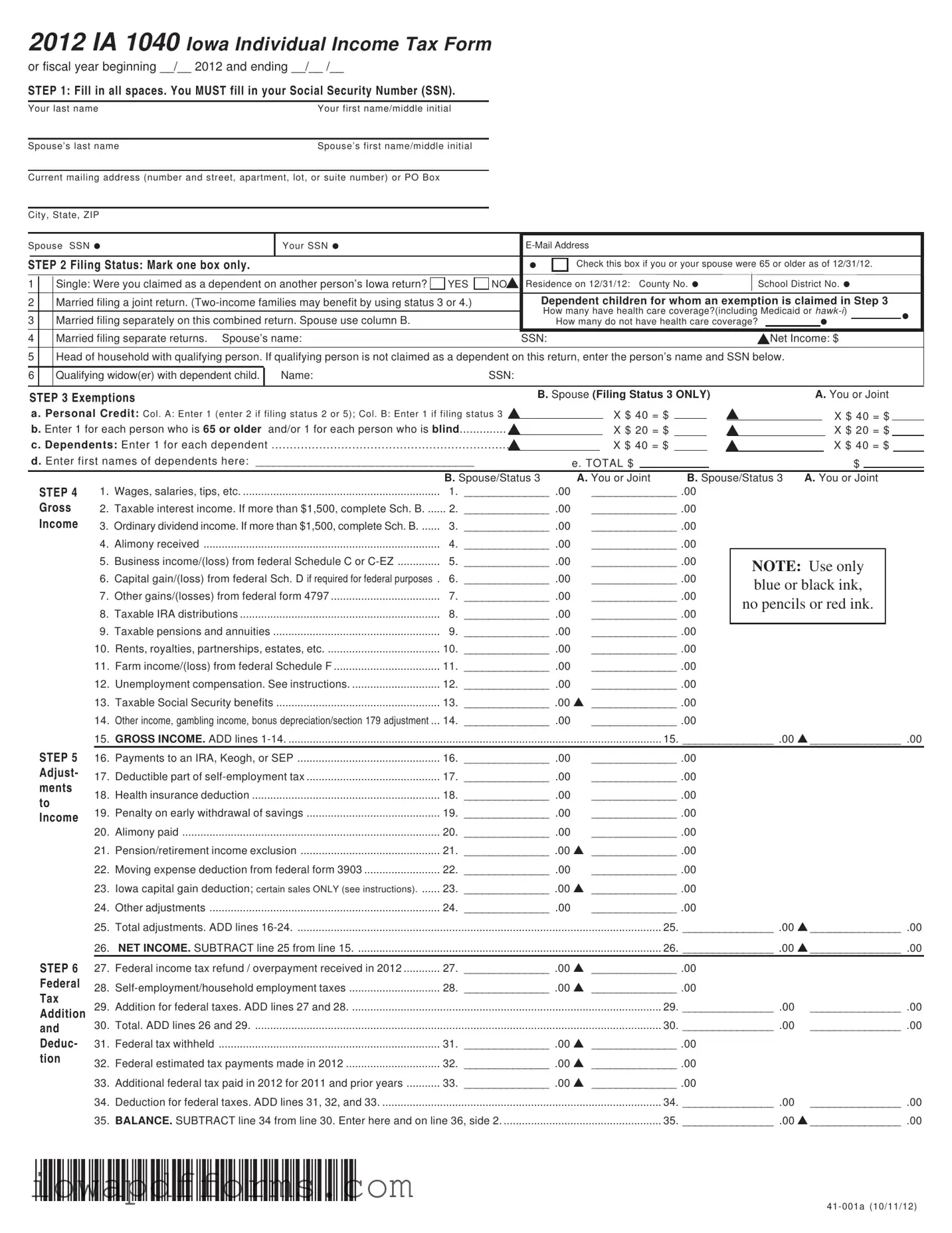 Fill in Your Iowa Ia 1040 Template