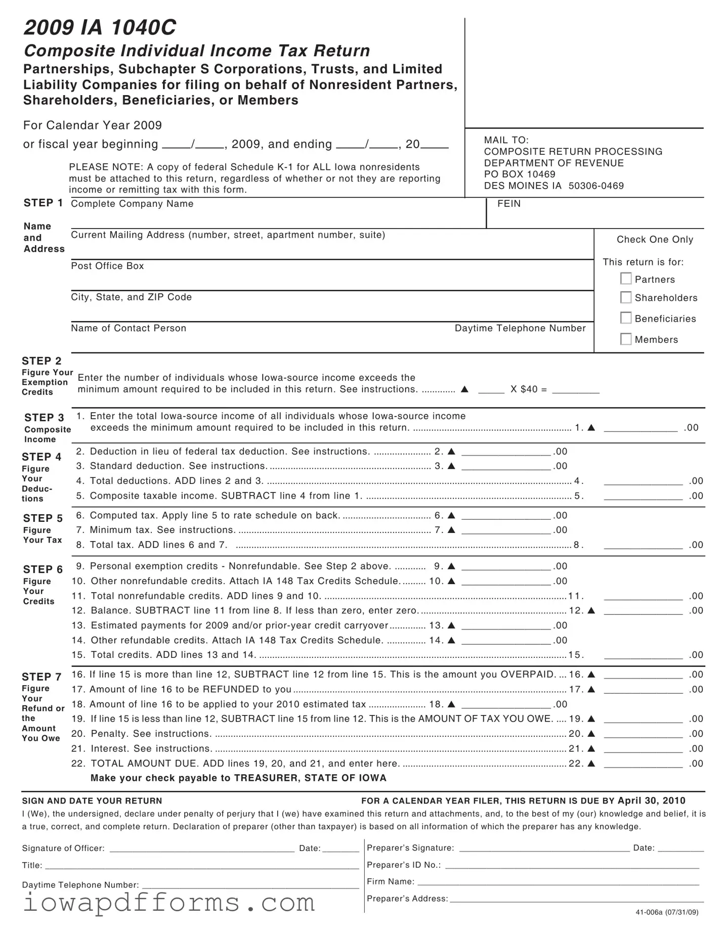 Fill in Your Iowa Ia 1040C Template