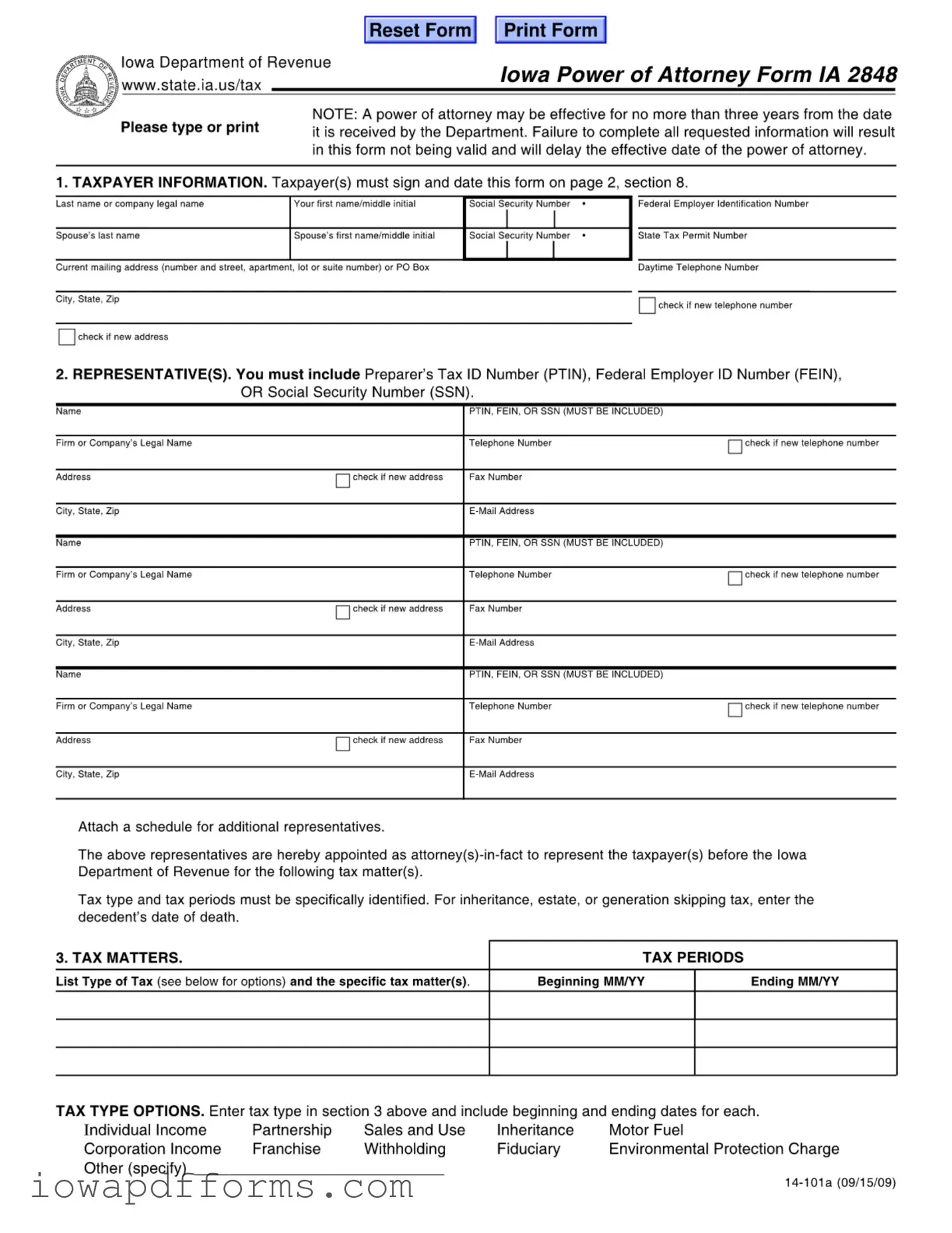 Fill in Your Iowa Ia 2848 Template