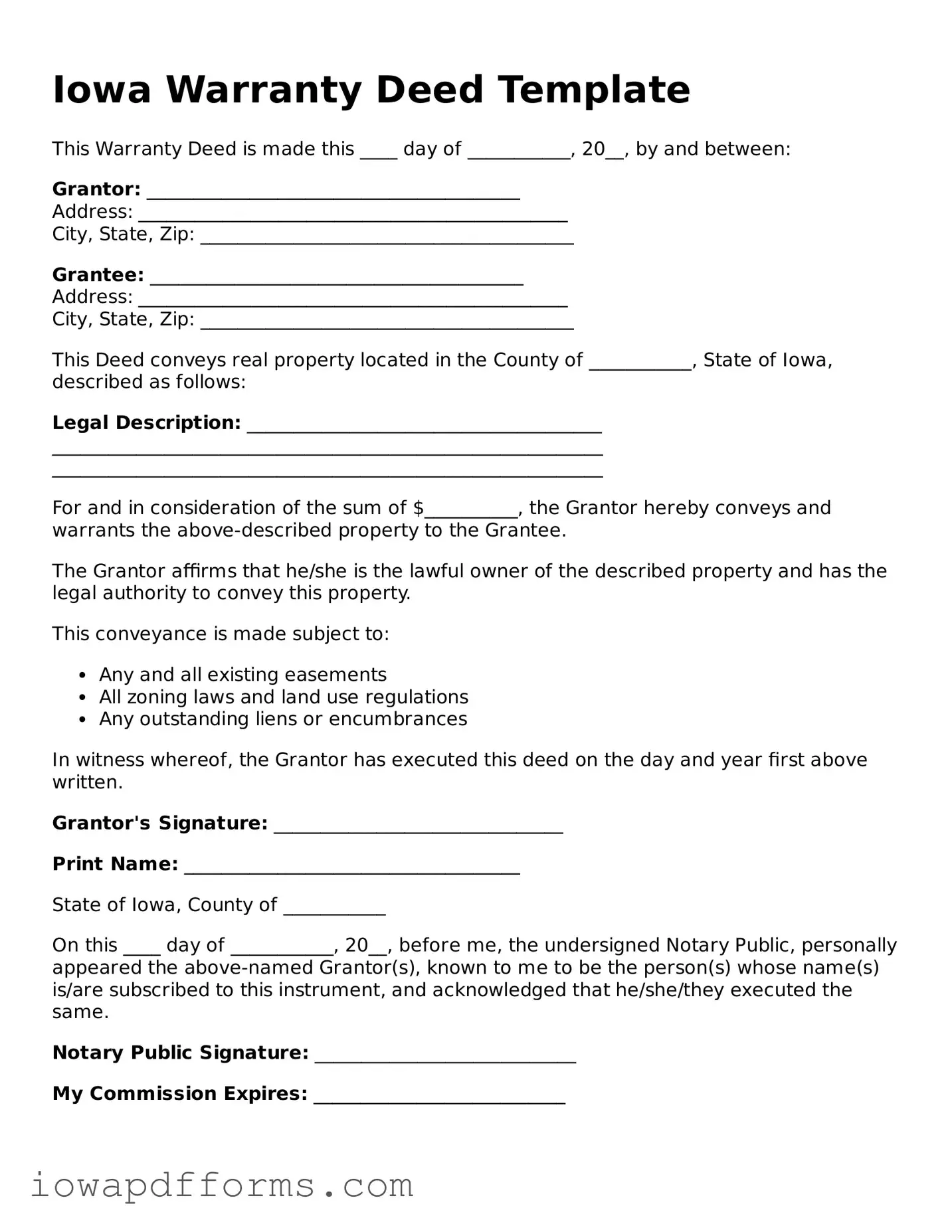 Blank Deed Form for the State of Iowa
