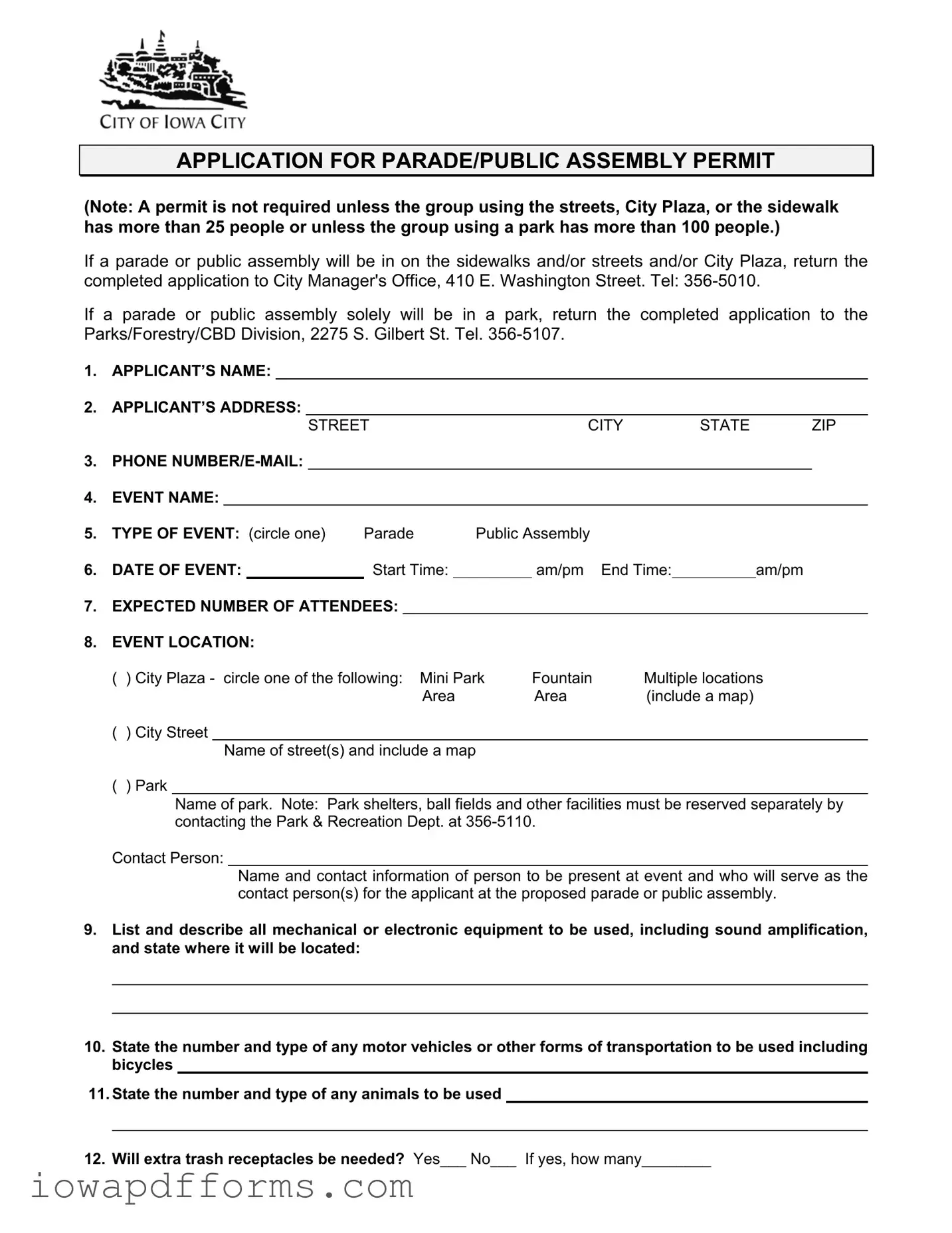 Fill in Your Iowa Public Assembly Permit Template