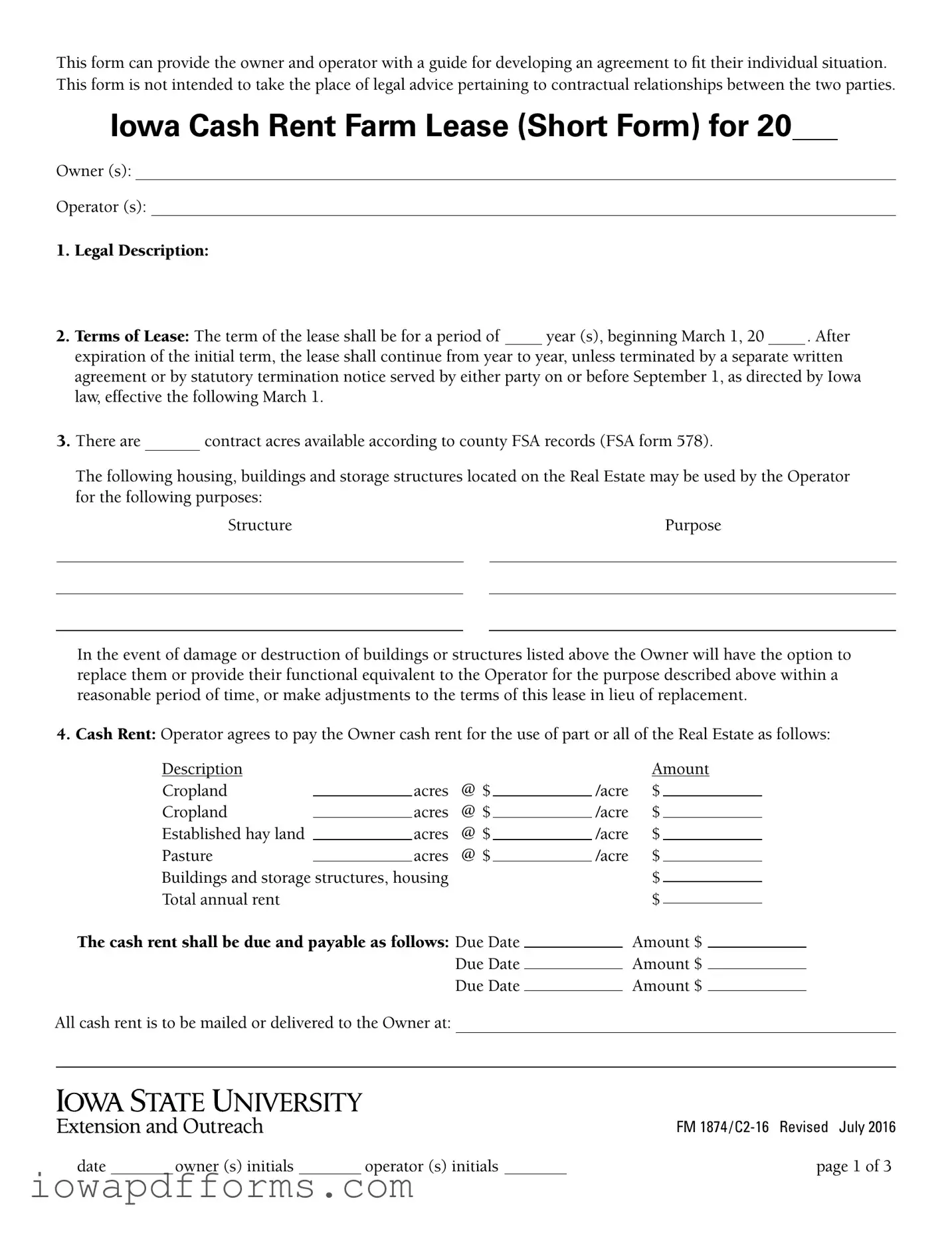 Fill in Your Iowa Short Template