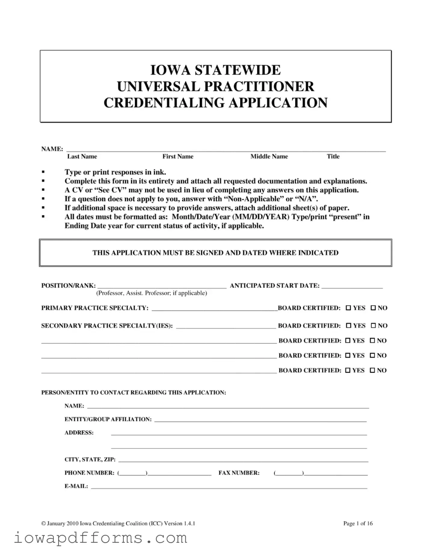 Fill in Your Iowa Universal Application Template