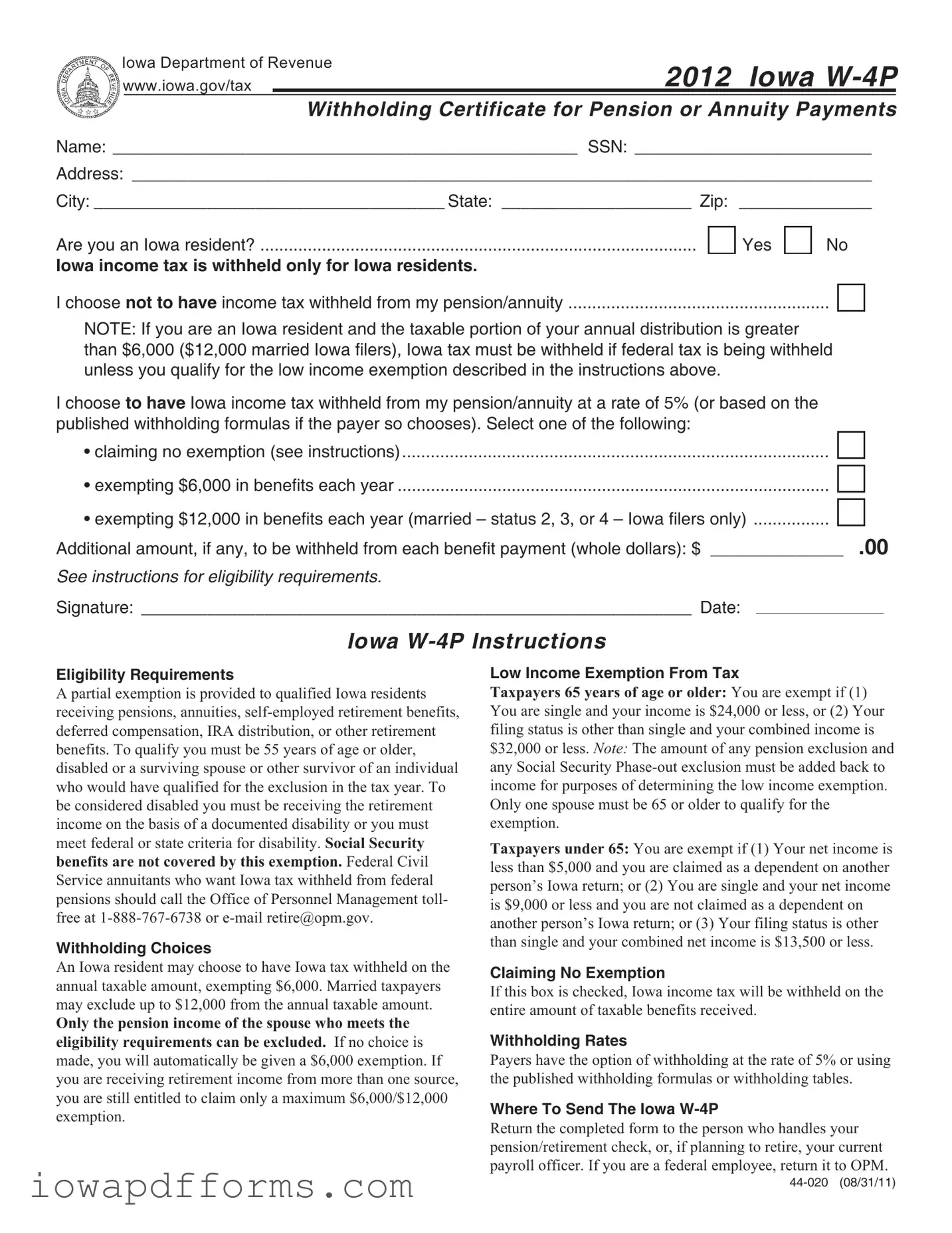Fill in Your Iowa W 4P Template