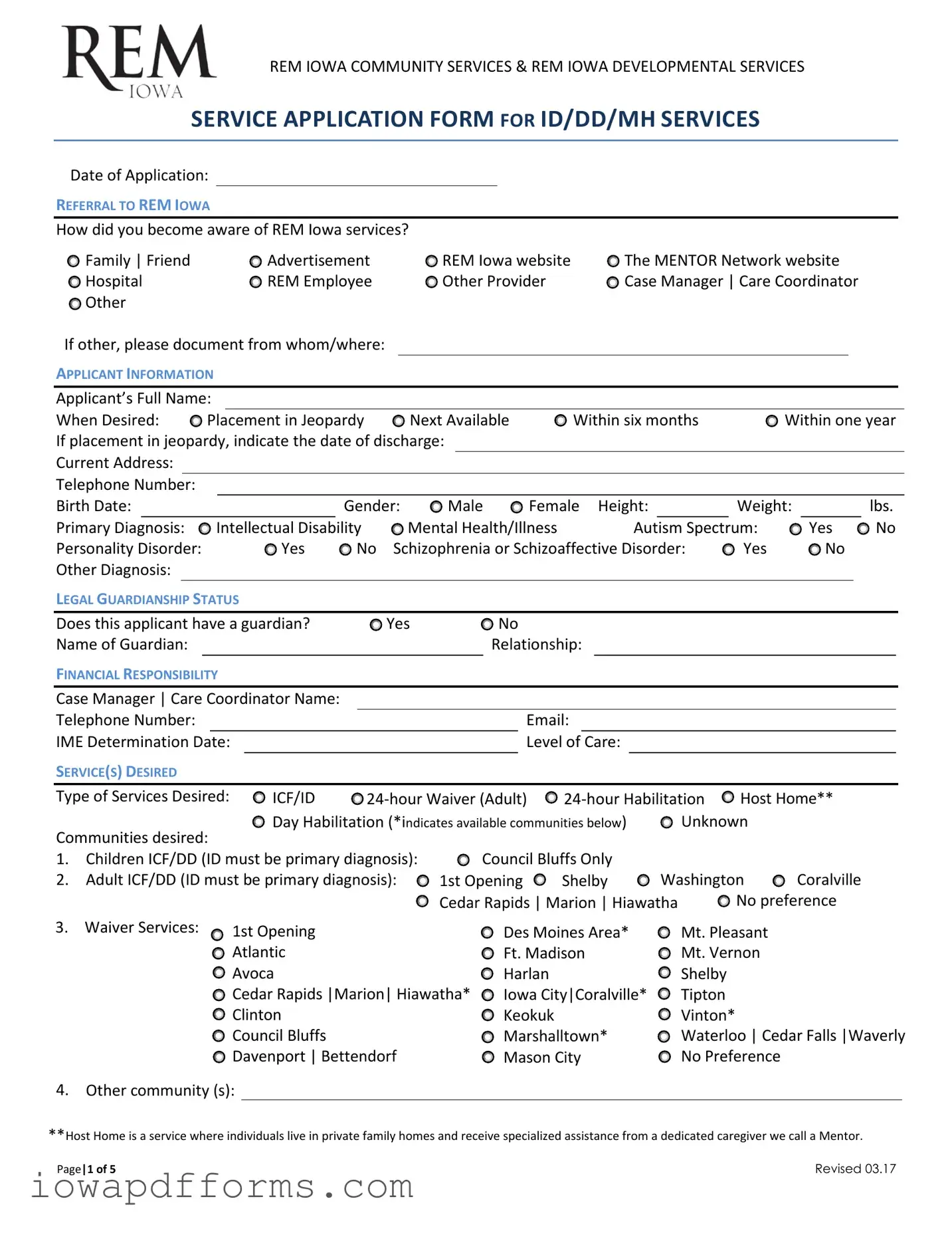 Fill in Your Rem Iowa Service Application Template