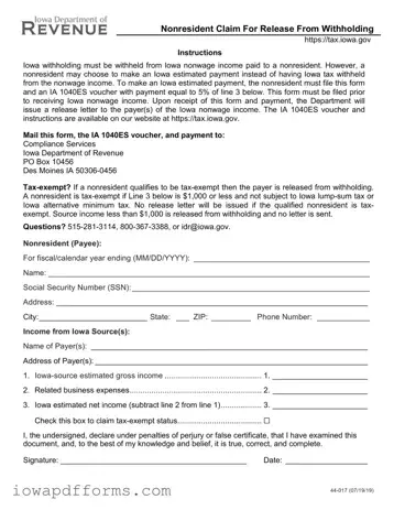 Fill in Your Iowa 44 017B Template