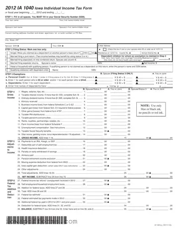 Fill in Your Iowa Ia 1040 Template