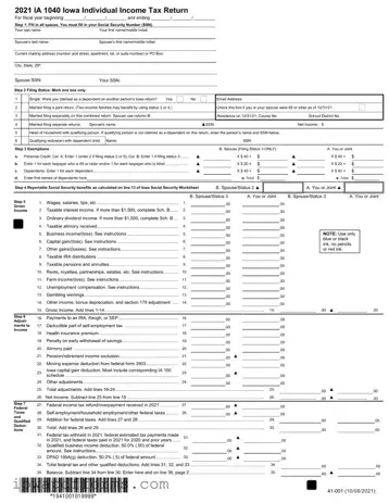 Fill in Your Iowa Income Tax Template