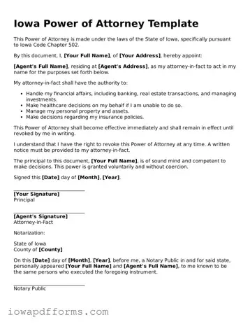 Blank Power of Attorney Form for the State of Iowa