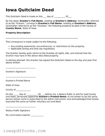 Blank Quitclaim Deed Form for the State of Iowa