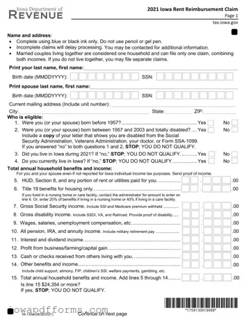 Fill in Your Iowa Renters Rebate Template