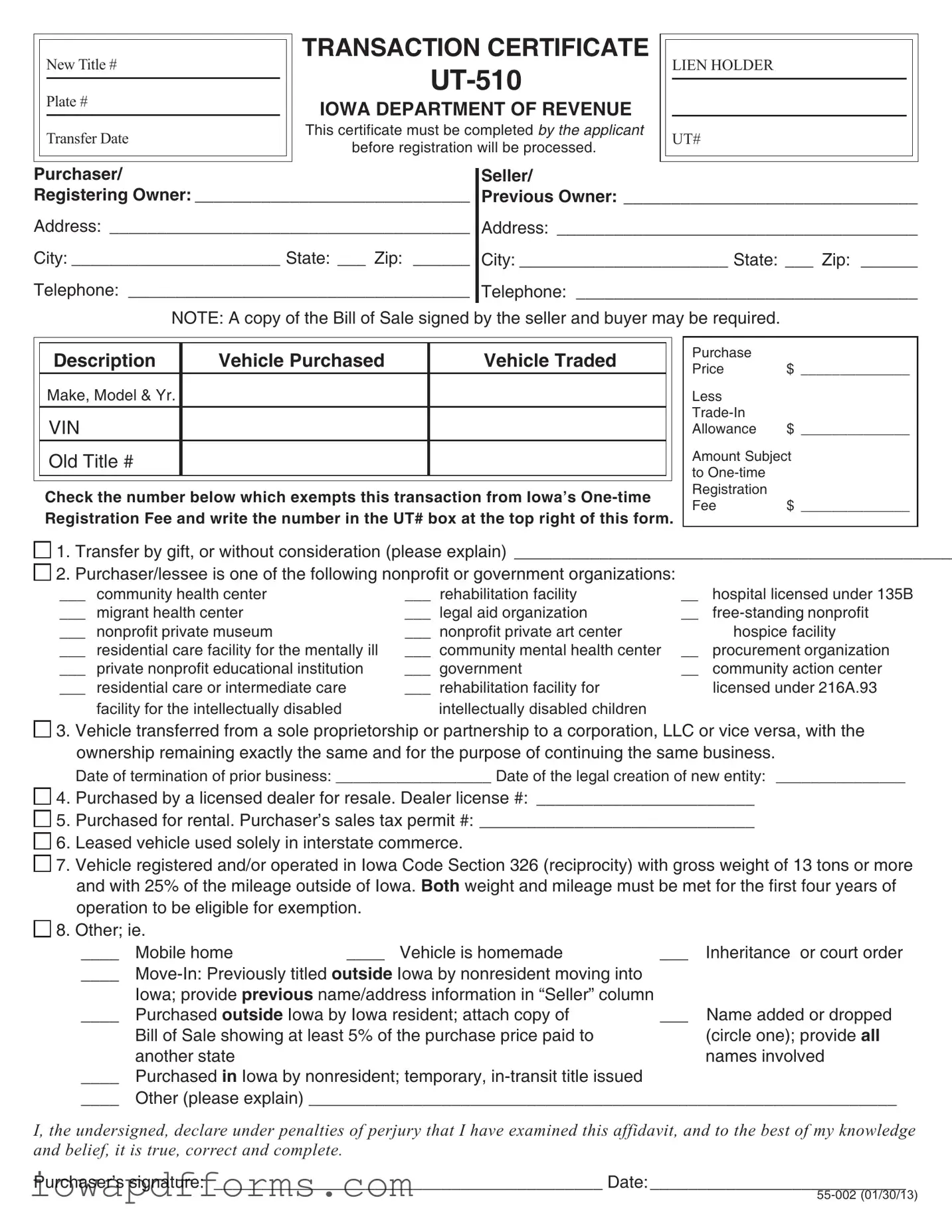 Fill in Your Ut 510 Iowa Template